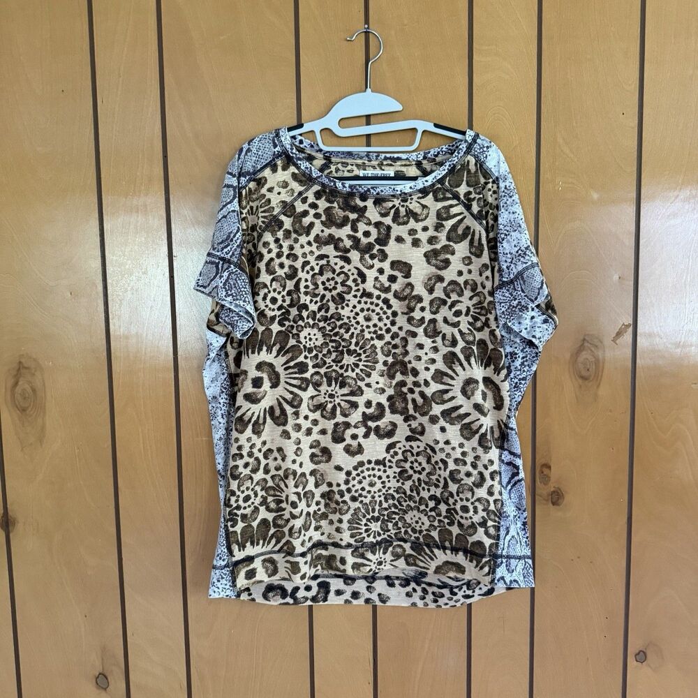 Free People We The Free Wild Thang Tee - Size Small Oversized Animal Print Top - Picture 4 of 12